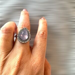 Elegant Silver and Purple Teardrop Ring